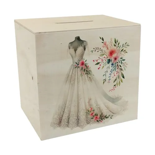 Brautkleid Spardose aus Holz Brautkleid Sparschwein Ideal für Hochzeiten Ehe-Glück Trauung Zeremonie Geschenk für Bräutigam Braut