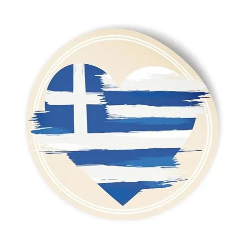 itenga 24x Sticker Aufkleber GRIECHENLAND rund 4cm aus Papier I Scrapbooking I selbstklebend I Deko-Sticker für Mottoparty, Geschenke, DIY, Basteln I Aufkleber im Herz-Design in griechischer Flagge