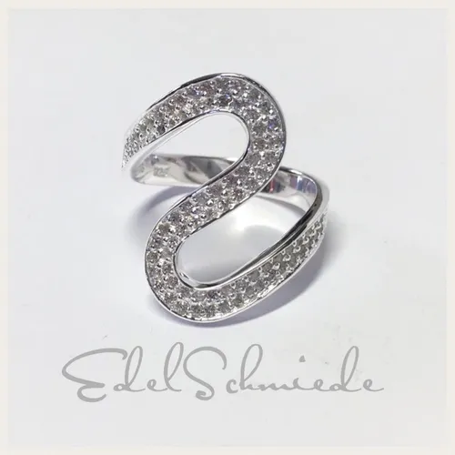Silberring 925 Echt Silber Zirkonia breit Ringgröße 57 moderner mit