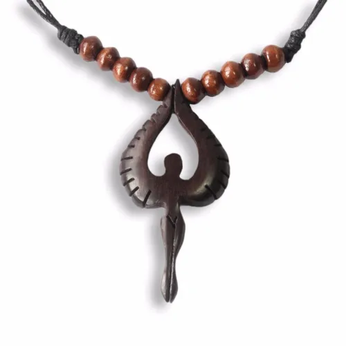 Halskette Anhänger Engel Holz Amulett Handarbeit N243