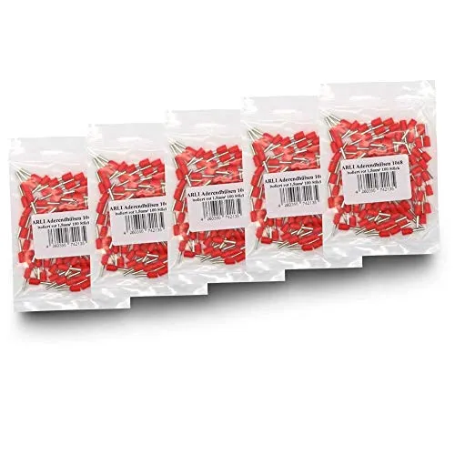 Aderendhülsen isoliert rot 500 x 1,5 mm² Aderendhülse zum crimpen mit Crimpzange Aderend Press Hülsen Stecker 1,5 mm Hülse kfz Draht Elektro Kabelschuhe 500 Stück ARLI