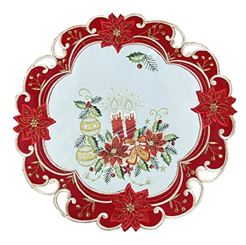 Westernlifestyle Tischläufer Tischdecke Mitteldecke Tischband Weihnachtsdecke Weihnachten gestickt Kerzen rot Weiss (30rund)