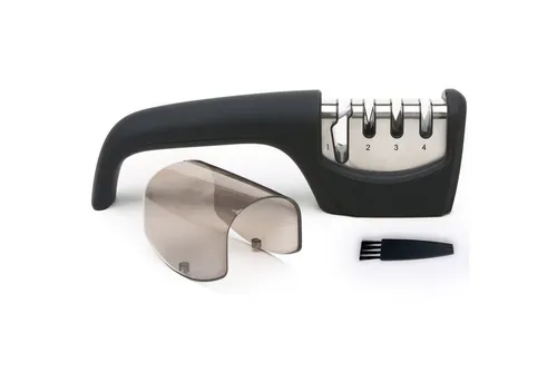 LindenBerg Messerschärfer Messerschärfer mit 4 Schleif-Stufen für Messer und Scheren, Keramikstein, Wolframcarbid-Scheiben - Professionell und Ergonomisch