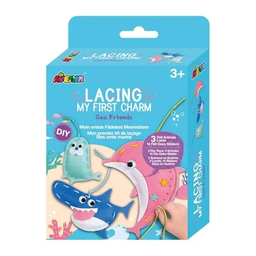 Avenir 6301799 Nähset Meerestiere, Bastelset für Kinder ab 3 Jahren, Kreativ-Kit, Anfänger, Nähen Lernen