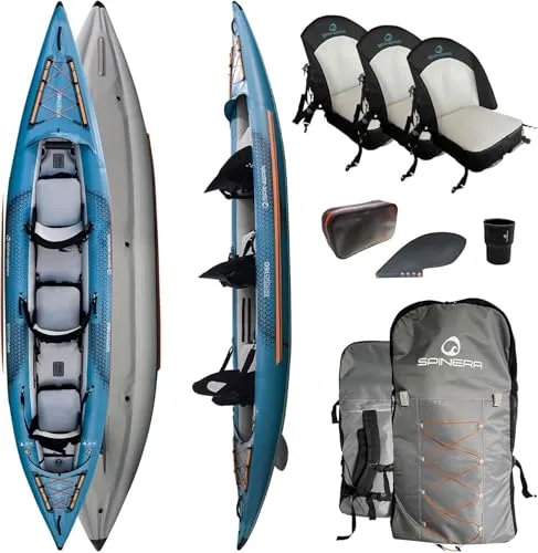 Spinera Tenaya 160 Kayak | 2-3 Pers | aufblasbares - Sitzkajaks – leichtes 18,5 kg Kajak aus robustem SpinTex Material mit innovativer Air Cushion Technologie für maximalen Komfort und Stabilität auf Touren.