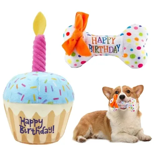 Nizirioo Plüsch-Hundespielzeug, Hund Geburtstag Spielzeug, Weiches Plüsch Hundespielzeug, Welpe Hundetorte Toys, Hunde Knochen Toys, für Welpen, Kleine(Kuchen und Knochen)
