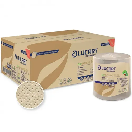 Lucart EcoNatural Handtuchrollen 450 - 2-lagige, unperforierte Handtuchrollen, 20,8 cm x 155 m, ideal für den Lucart Identity Autocut Spender, umweltfreundlich und nachhaltig.
