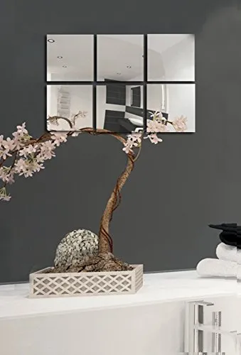 MSV Spiegel Spiegelfliesen Wandspiegel Fliesenspiegel selbstklebend 6 Stück - 10x10cm, Grau