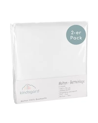 Kindsgard wasserdichte Betteinlage - 2er Pack - 70x140cm - 100% Baumwolle - Matratzenschutz mit TPU Beschichtung - urinundurchlässig - saugstark & atmungsaktiv - waschmaschinenfest
