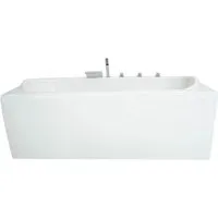 Basera Badewanne Palau 180 x 80 cm mit Wasserfall und LED-Ambiente - Moderne Raumsparbadewanne für 2 Personen mit 7-farbigem LED-Lichtspiel, gepolsterten Kopfstützen und optimaler Wärmespeicherung für ein entspannendes Badeerlebnis.