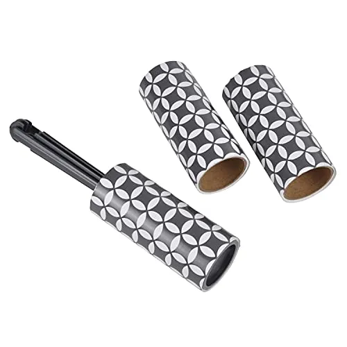 MACOSA UMEN169AT Fusselroller inkl. 2 Ersatzrollen Abroller in Schwarz Retromuster Kleberollen a 20 Blatt Fusselentferner Kleideroller Reinigungsrolle (1x Roller + Ersatzrollen)