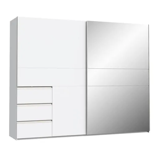 FORTE Möbel Winn 2 Kleiderschrank 250 - Kleiderschrank mit 2 Schwebetüren und 3 Schubladen, aus langlebigem Holzwerkstoff, ideal für Schlafzimmer oder Flure, modern und platzsparend.