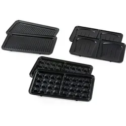 DOMO 3-in-1 Sandwich-Waffel-Grill DO9278C in Schwarz - Sandwichmaker, Waffeleisen und Grill in einem Gerät! Mit PFAS-freier Antihaftbeschichtung und spülmaschinenfesten Platten für einfache Reinigung und gesunde Snacks.