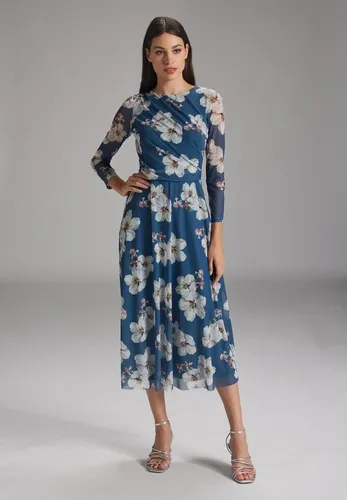 SWING Cocktailkleid - Midilanges Meshkleid mit 3/4-Arm Taillierte Schnitt mit fließendem Rock