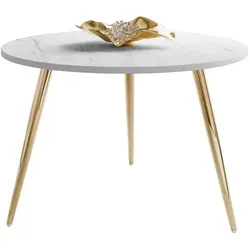 Lookway Couchtisch Soleil, Weiß, 60x47x60 cm - Stylischer Couchtisch im modernen Design mit eleganter Steinoptik und goldenen Metallbeinen. Ideal für jedes Wohnzimmer und leicht zu reinigen – ein echter Blickfang für Ihr Zuhause!
