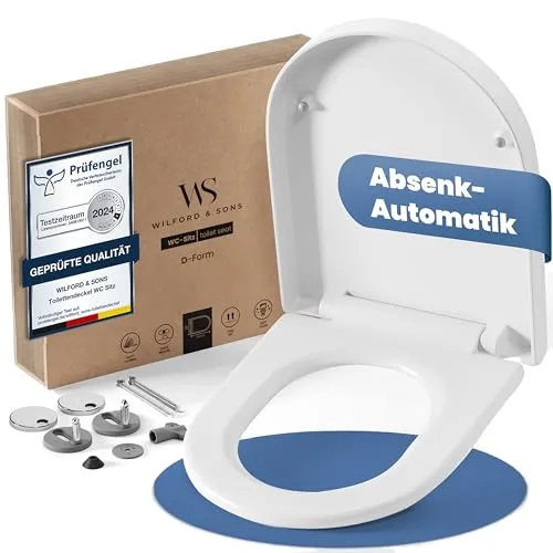 Wilford & Sons PREMIUM Toilettendeckel - WC Sitz mit Absenkautomatik - Klodeckel D-Form weiß - Hochwertige Klobrille, Toilettensitz Klo Deckel abnehmbar, Einfache Reinigung - Toilettenbrille Duroplast