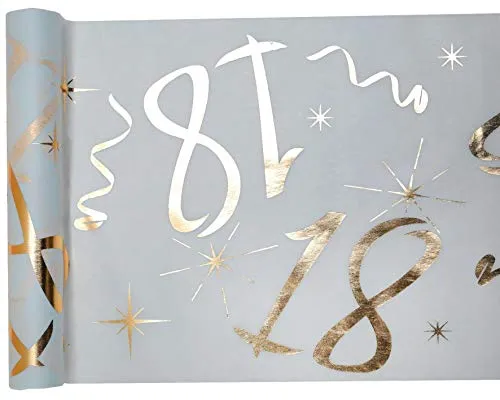 cama24com Tischläufer Vlies Zahl 18 Gold Geburtstag 5m Tischvlies Tischdekoration Deko mit Palandi® Sticker