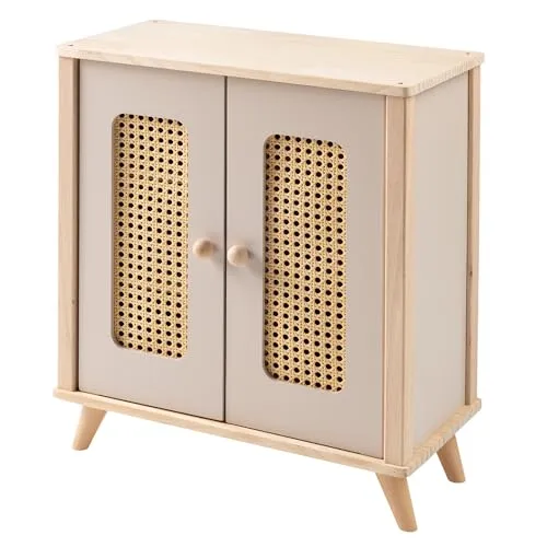 howa Puppenschrank aus Holz - Miniflowers Puppenmöbel - Möbel für Minipuppen mit Kleiderstange, Regalen und 3 Kleiderbügeln für optimalen Stauraum und stilvolle Aufbewahrung von Puppenkleidung.