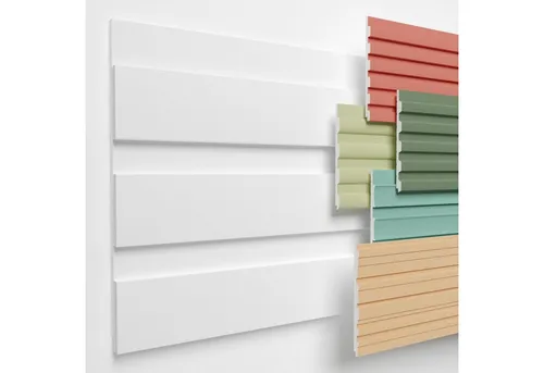 HEXIMO Wanddekoobjekt HLM-1-04 (Lamellenwand (3.67 m) aus XPS - Lamellen Wandpaneele Lamellenverkleidung Akustikpaneele weiß (8 Paneele, HLM-1-04 weiß) Wandplatten wall panels Schaumstoff)