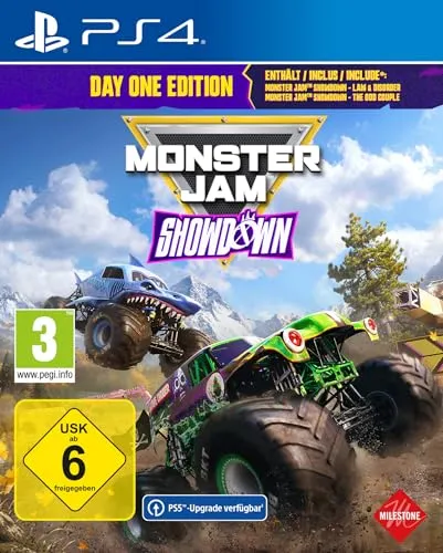 Monster Jam Showdown Day One Edition - PS4 - Games: Erlebe aufregende Offroad-Rennen mit über 140 ikonischen Trucks in verschiedenen Spielmodi und spektakulären Umgebungen, inklusive Freestyle-Wettbewerben und Multiplayer-Varianten!