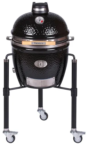 MONOLITH Keramikgrill Junior PRO Serie 2.0 Schwarz mit Gestell - Keramikgrill für vielseitiges Grillen, Kochen und Räuchern - ideal für Outdoor-Enthusiasten und Grillliebhaber.