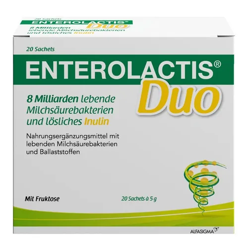 Enterolactis Duo Pulver Sachets - Arzneimittel zur Unterstützung der Darmflora mit 8 Milliarden Milchsäurebakterien pro Sachet, ideal für die Wiederherstellung des Mikrobioms und das allgemeine Wohlbefinden.