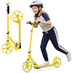 COSTWAY Scooter Roller klappbar, Tretroller, Cityroller 100kg Tragkraft, Sport Kickscooter, Kickroller mit 2 LED Rädern & ABEC-7 Kugellager, Gelb - Gelb