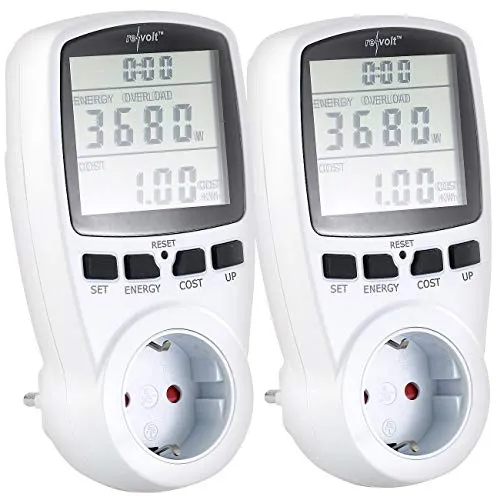 revolt Stromverbrauchsmessgerät: 2er-Set digitale Energiekostenmesser mit XXL Jumbo Display (Messgerät Stromverbrauch, Energieverbrauchsmesser, Stromzähler mit Stecker)
