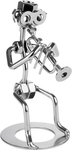 BRUBAKER Dekofigur Schraubenmännchen Musiker Trompeter - Handgefertigte Metallfigur eines Trompetenspielers, ideal als Geschenk für Musikliebhaber und Sammler. Mit filigraner Detailtreue und einzigartiger Handwerkskunst setzt sie glänzende Akzente in jedem Zuhause.