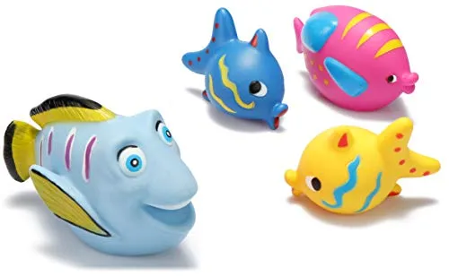 com-four® 4X Badespielzeug Fisch - Schwimmspielzeug für Kinder in verschiedenen Größen und Farben - Schwimm-Fisch für Badewanne und Pool (04 Stück - Fische blau)