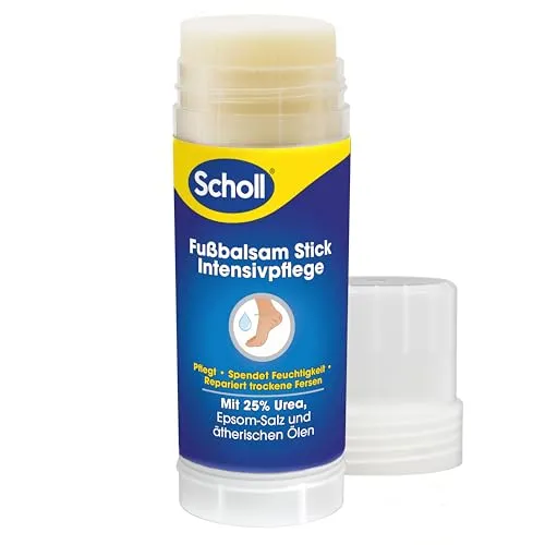 Scholl intensiv pflegender Fußbalsam Stick, zur Reparatur sehr trockener und rissiger Fersen, intensiv feuchtigkeitsspendend für gesunde Füße mit 25% Urea, Epsom-Salz und ätherischen Ölen