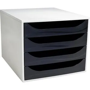Exacompta 2286014D Ablagebox Office - 4 Schubladen für DIN A4+, hohe Kapazität und rutschfest durch Noppen für mehr Platz auf dem Schreibtisch