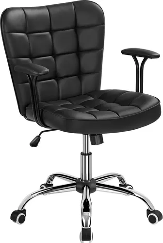 Yaheetech Bürostuhl Ergonomischer Schreibtischstuhl Bürosessel Arbeitsstuhl, Drehstuhl mit Armlehnen, Polsterstuhl Computerstuhl mit Rollen, Schwarz