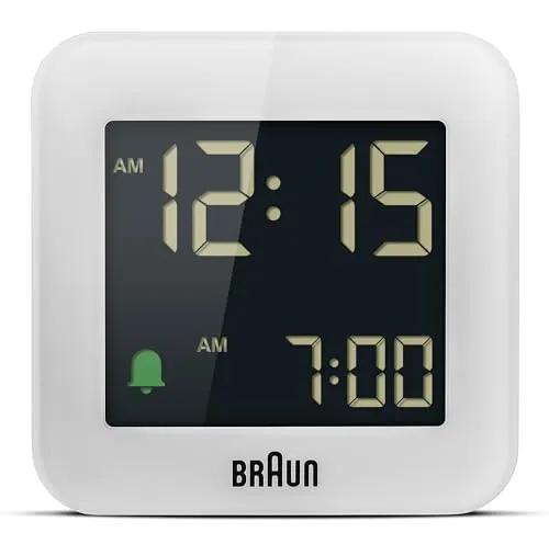 Braun Digitaler Reisewecker BC08W - Kompakter Wecker mit Crescendo-Alarm und Schlummerfunktion, ideal für Reisen. Negatives LC-Display mit 12/24-Stunden-Anzeige für optimale Lesbarkeit.