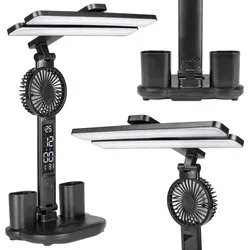 MasterLED LED Schreibtischlampe 3in1 Schwarz, Ventilator, Uhr & Datum, CCT 3-farbig Dimmbar, USB-C für Büro - Schwarz