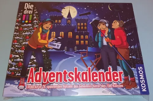 KOSMOS 630577 Die drei !!! Adventskalender - Adventskalender für Kinder ab 8 Jahren mit spannenden Rätseln und 24 Detektiv-Gimmicks, ideal für kleine Hobbydetektive und filmbegeisterte Kinder.