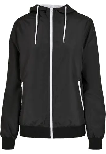 Build Your Brand Jacke Ladies Recycled Windrunner Black/White 3XL - Funktionsjacke für Damen aus 37% recyceltem Polyester, mit Reißverschlusstasche und Kapuze für optimalen Schutz. Ideal für aktive Frauen, die Nachhaltigkeit schätzen.