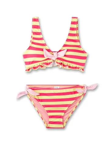 Sanetta Mädchen Bikini gestreift mit Schleifen in Neon Pink und Gelb - Der trendige Sanetta Mädchen Bikini überzeugt mit leuchtendem Streifen-Design und verspielten Schleifen. Das elastische Material bietet optimalen Komfort und Bewegungsfreiheit für unbeschwerte Tage am Strand oder Pool.
