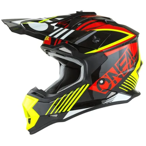 O'NEAL | Motocross-Helm | MX Enduro | ABS-Schale, Lüftungsöffnungen für optimale Belüftung & Kühlung | 2SRS Helmet Rush V.22 | Erwachsene | Rot Neon-Gelb | Größe M