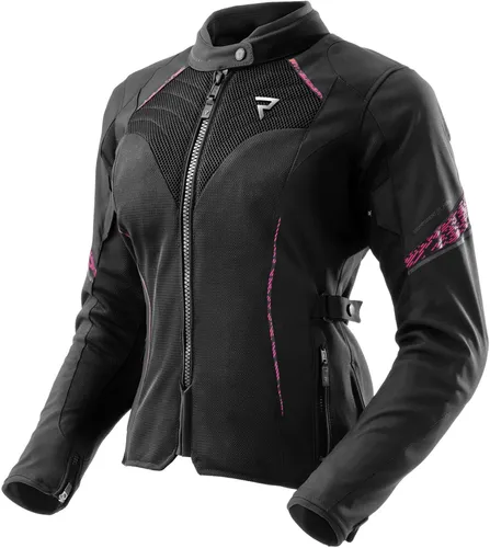 Rebelhorn Jax Damen Motorradjacke, wasserdicht, schwarz/rosa, 8XL - Die Rebelhorn JAX Damen Motorradjacke kombiniert modernes Design mit hohem Fahrkomfort. Dank der herausnehmbaren Humax® Membran bleibt sie flexibel und schützt zuverlässig vor Nässe – ideal für Fahrten in der Stadt.