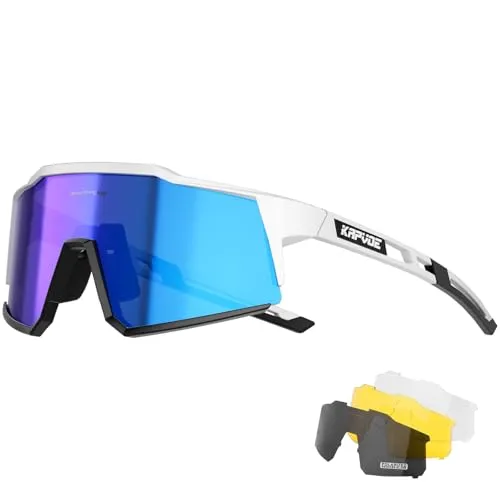 KAPVOE Polarisiert Fahrradbrille mit 4 wechselgläser TR90 Rahmen für Herren Damen Sport Radfahren MTB Sportsonnenbrille Radbrille Sportbrille Fahren Angeln Baseball Laufen Grün Schwarz 09