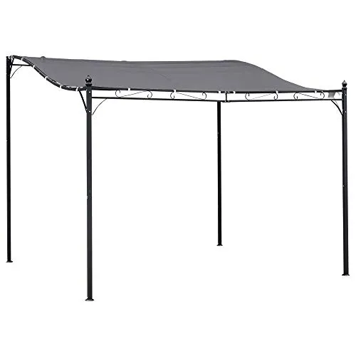 Outsunny Pergola Gartenpavillon - Metall Grau 297x297cm - Pavillon mit geschwungenem Dach, witterungsresistent und ideal für Garten oder Terrasse. Mit 16 Ösen für effektiven Wasserabfluss.