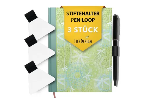 LifeDesign Notizbuch Stiftehalter, Pen-Loop 3er Set, Stifthalter, selbstklebend für alle Stiftarten & Bücher