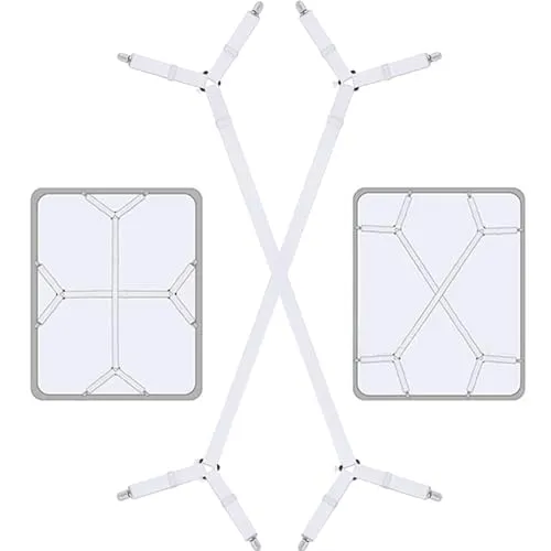 MonoFresh 2 Stück Bettlakenspanner Verstellbar, Weiße Elastische Betttuchspanner, Bettlaken Spanngurte Lakenspanner mit 4 Metallclips, für Matratze, Bettlaken, Sofa, MF-000001-CDJB