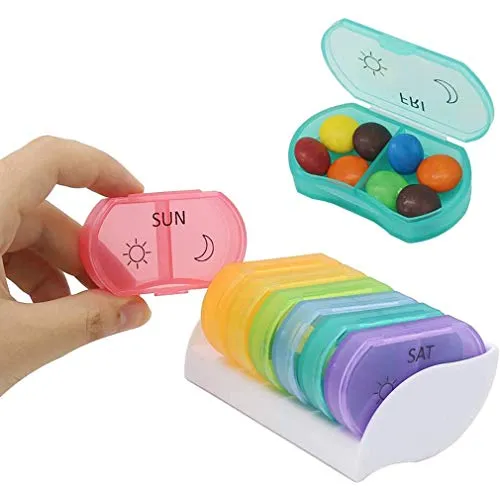 Pillendosen Wochenplaner AM/PM 7 Tage täglich Täglich kleine Pillen Spender Medizin Organizer für Vitamine, Nahrungsergänzungsmittel und Medikamente 2 mal täglich