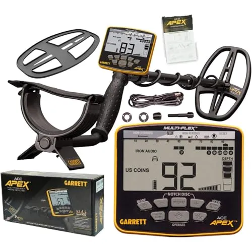 Garrett ACE APEX 6 x 11 Multi-Freq Metalldetektor - Wasserdichter Ultraleichtdetektor mit Multi-Frequency-Technologie für präzise Objekterkennung und schnelle Metallerkennung in verschrotteten Böden.