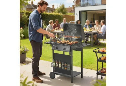 Outsunny Gasgrill 5 KW mit 2 Brennern und Seitentisch