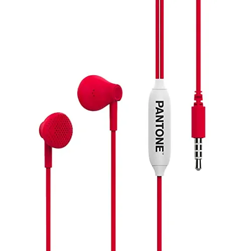 Pantone Celly, Kopfhörer, In-Ear-Kopfhörer mit Tropfkapseln, Fernsteuerung und integriertes Mikrofon, Kabellänge 1 m, Klinkenstecker 3,5 mm, Rot