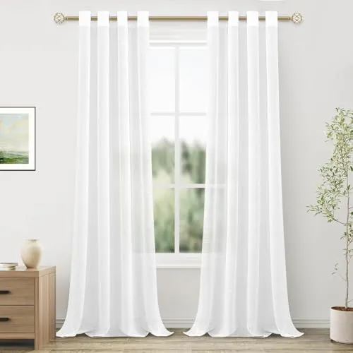MRTREES Voile Gardinen kurz 2er-Set Leinenoptik Vorhang mit Ösen im Modernen Stores Gardinen Schals Weiß 245×140 (H×B) für Wohnzimmer Schlafzimmer Kinderzimmer