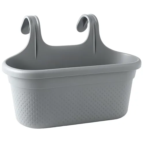 KONZEPT Balkon Blumenkasten mit Halterung – 37 cm Langer Balkonkasten für Geländer, 6,2 L aus wetterfestem Kunststoff, Grau